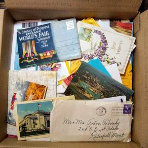 Huge Box of Ephemera! Letters Photos Postcards Greeting Cards Vintage & Antique